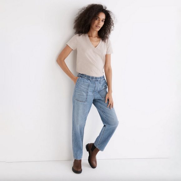 Madewell XXS Pull-On Relaxed Jeans in Beswick Wash - Picture 1 of 10